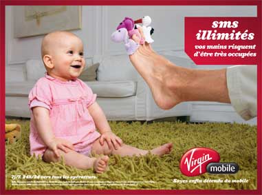 Campagne Virgin Mobile &amp;quot;sms illimités&amp;quot; - 2006<br />Source : Magazine CB News.<br />Créas : Franck Tapiro, Etienne Batard.<br />Agence : Hémisphère Droit  (France)
