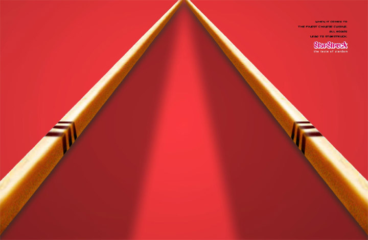 An ad for the for Starstruck, a new speciality restaurant. Copy reads:When it comes to finest chinese cuisine, all roads lead to StarStruck.